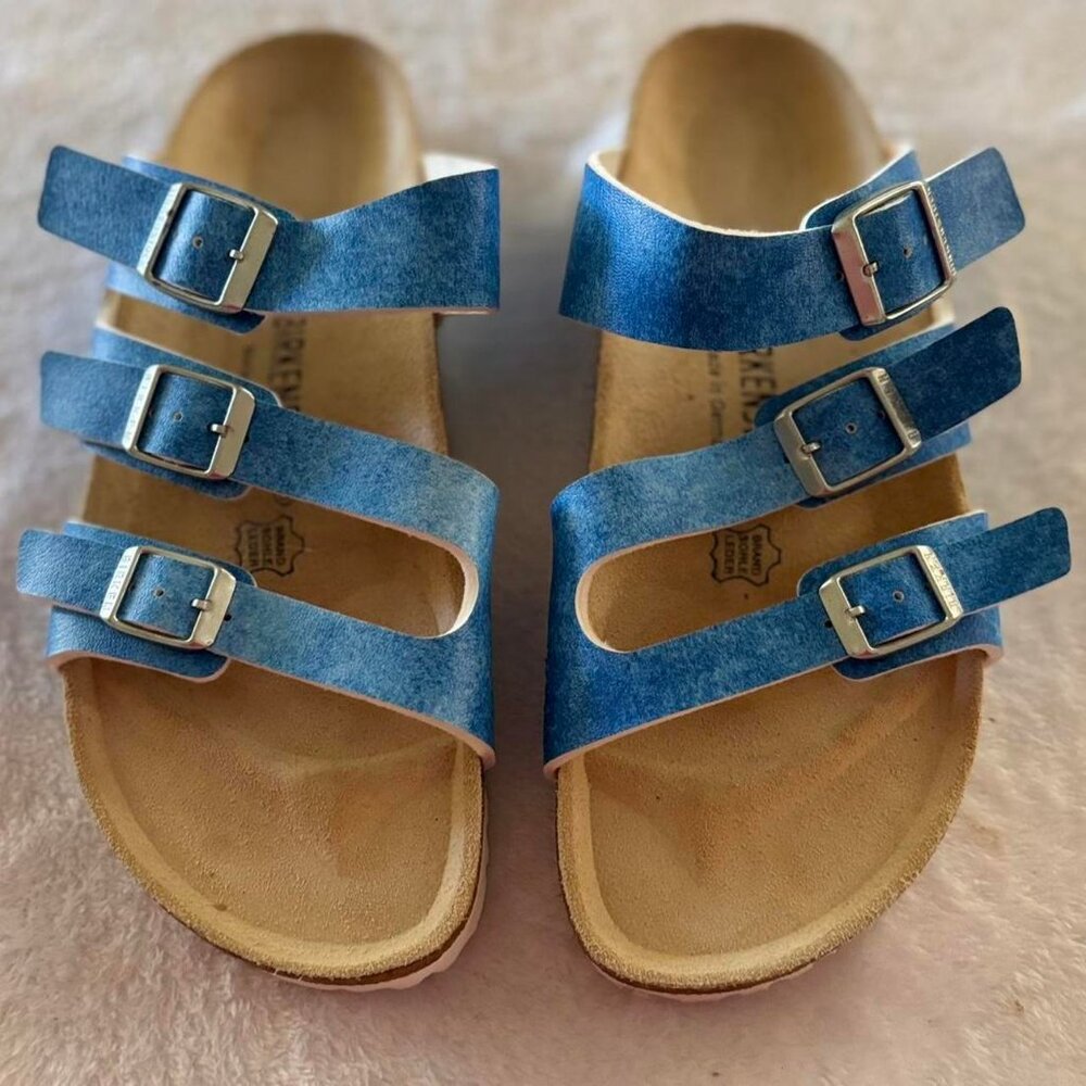 SIZE 9 - BIRKENSTOCK Women’s Three-Strap Comfort Sandals – Blue Leather Look